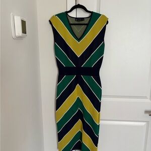 Jones New York Chevron Midi Dress in Green, Yellow, and Black